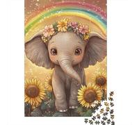 Elefante Bonito Puzzle de 1000 Piezas Papel para Adultos Girasol Arcoíris Estilo Relajante Enfoque Interacción Familiar Decoración Hogar Regalo 38x26cm/1000pcs