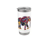 Elefante colorido mandala patrón africano animal artístico Vaso térmico de acero inoxidable de doble pared