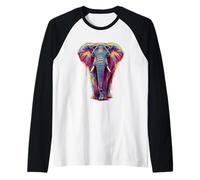 Elefante Colorido Pop Art Camiseta Manga Raglan