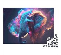 Elefante Cósmico Arte Rompecabezas de 1000 Piezas para Adultos Elefante Neón en Nubes Espaciales Premium Robusto Vibrante Desafiante Difícil Alivio del Estrés Regalo Familiar 52x38cm/1000pcs