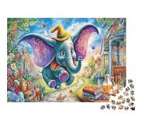 Elefante de Dibujos Animados Rompecabezas de Papel Bebé Elefante con Sombrero en el jardín, Regalo Coleccionable contra el aburrimiento 52x38cm/1000 Piezas