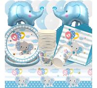 Elefante Decoracion Cumpleaños para Niños,Doyomtoy 67 Piezas Vajilla de Cumpleaños Elefante de Globo Decoraciones de Cumpleaño Platos Tazas Servilletas de Fiesta para Baby Shower Cumpleaños