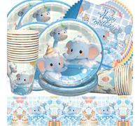 Elefante Decoracion Cumpleaños para Niños,Doyomtoy Vajilla de Cumpleaños Elefante Decoraciones de Cumpleaño Platos Tazas Servilletas de Fiesta para Baby Shower Cumpleaños 20 invitados