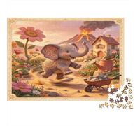 Elefante Dibujos Animados Paisaje Pueblo Puzzle de 1000 Piezas Papel Puzzle para Adultos Escena Volcán Relajación Interacción Familiar Decoración Regalo 52x38cm/1000pcs