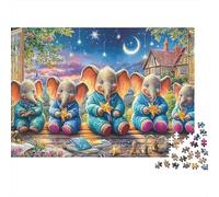 Elefante en Cesta Rompecabezas 1000 Piezas para Adultos Elefantes Azules Pueblo Fantasía, Duro, Premium Grueso Resistente, Vibrante Desafiante Alivio Estrés 52x38cm/1000pzs