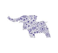 Elefante en un garabato de adorno indio clásico Calcomanías de pared 54.4x106.2cm Decoración de tiendas Azul oscuro