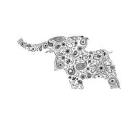 Elefante en un garabato de adorno indio clásico Calcomanías de tallado fino 47.6x93cm Autoadhesivo Negro