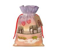 Elefante en un puente con impresión de 4.7 x 6.9 pulgadas en bolsa de Navidad con cordón y bonita etiqueta de papel kraft, se adapta a regalos y artículos pequeños diarios