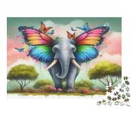 Elefante Fantasía Puzzle 1000 Piezas Mariposa Arcoíris Papel para Adultos Reto Mental Elefante Rompecabezas Decoración de Pared 38x26cm/1000pcs
