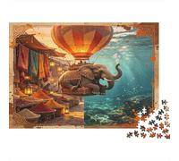 Elefante Globo Aerostático Puzzle de 1000 Piezas Papel para Adultos Mercado Fantasía Mundo Submarino Relajante Concentra Familia Decorativo Regalo 52x38cm/1000pcs