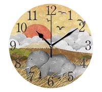 Elefante hecho de papel reciclado fondo reloj de pared silencioso no pinchar reloj de pared redondo diseño de números arábigos para sala de estar, cuarto de baño hogar decorativo
