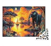 Elefante Herd Rompecabezas 1000 Piezas Elefante Herd Sunset Art Print Estéticos Y Desafiantes De Desafío Duro Imposible Regalo Para Familiares/Parejas Decoración Del Hogar Para Adultos Y Niños Mayores