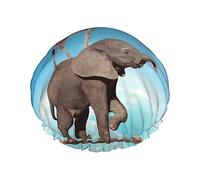 Elefante jirafa supera el miedo al caminar sobre un patrón de cuerda alta gorro de ducha y gorro de baño para mujer, gorros de ducha impermeables de gran tamaño reversibles grandes diseñados para to