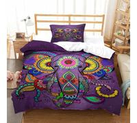 Elefante Mandala Juego De Cama De Microfibra Suave, Funda Nórdica, Indian Style Juego De Funda Nórdica Transpirable Quilt Cover Set con Invisible Cremallera, Ayuda para Dormir Single（135x200cm）