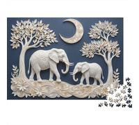 Elefante Papel Arte Rompecabezas de 1000 Piezas para Adultos Papel Arte Familia Elefante Premium Grueso Resistente Vibrante Desafiante Duro Regalo 70x50cm/1000pcs
