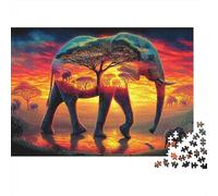 Elefante Rompecabezas 1000 Piezas Elefante Silhouette Sunset Art Print Estéticos Y Desafiantes De Desafío Duro Imposible Regalos para Mujeres, Regalos para Hombres para Adultos Y Niños Mayores De 8
