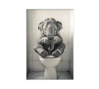 Elefante sentado en el inodoro viendo teléfono, divertida decoración de pared de baño, foto de animales de estilo vintage, humor peculiar para el inodoro, Ai Art-1