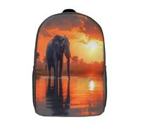 Elefante Standing in Water Mochila Orange Cielo with Clouds Sabana Africana Infantiles Bolsa Escuela Para Niños De Libro De Jardín De Infantes Ajustables De Libro De Niñas De Escuela Primaria 17inch