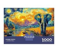 Elefante Sunset Puzzle De 1000 Piezas Y Niños +14 Años Elefante Moon River Rompecabezas DIY Juego Educativo Pasatiempo Creativo, Regalo 70x50cm/1000pcs