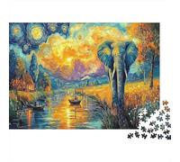 Elefante Sunset Rompecabezas 1000 Piezas Elefante Sunset Landscape Art Print Estéticos Y Desafiantes De Desafío Duro Imposible Regalo Para Familiares/Parejas Entretenimiento Creativo Para Adultos Y Ni