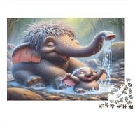 Elefante y Bebé Jugando Puzzle para Adultos y Mayores de 14 Años Elefante Echando Agua a Bebé Regalo Divertido y Actividad para Regalo Hogar 38x26cm/1000pzs