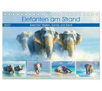 Elefanten am Strand. Zwischen Wellen, Sonne und Sand (Tischkalender 2027 DIN A5 quer), CALVENDO Monatskalender: Atmosphärische Bilder voller Meereslicht und majestätischer Elefanten am Strand