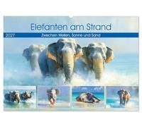 Elefanten am Strand. Zwischen Wellen, Sonne und Sand (Wandkalender 2027 DIN A2 quer), CALVENDO Monatskalender: Atmosphärische Bilder voller Meereslicht und majestätischer Elefanten am Strand