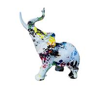 Elefanten-Dekoration Für Zuhause - Kleine Elefantenfiguren | Elefantenstatue Aus Kunstharz Kreative Desktop-Skulptur Für Bücherregal & Fensterbank Glückselefant Bunt, 15 x 7 x 18,5 cm, 1 Stück