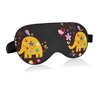 Elefantes amarillos con flores en máscaras de ojos negras Bloques de cubierta Máscara de sueño ligera Cubierta de sombra Venda para los ojos Cubierta de sombra de ojos relajante con correa ajustable p