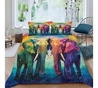 Elefantes arcoíris De Ropa De Cama para Animal Theme Wildlife con Impresión En 3D, Juego De Funda para Edredón con Cremallera, Microfibra Suave Funda Nordica con Fundas De Almohada King(220x240cm)
