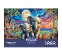 Elefantes en Moonlit Town Puzzle 1000 Piezas, Moderno DIY, Entretenimiento Para Adultos Y Niños A Partir De 12 Años Vida silvestre Rompecabezas Desafiante-obra De Arte, Juego Educativo 52x38cm/1000pcs