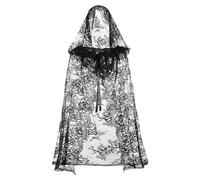 Elegabrillia Capa de Encaje con Capucha de Tul, Capa con Lazo en El Cuello, Lavable a Máquina, Reutilizable, Elegante, Negra, Adecuada para Halloween, Cospl, 90cm