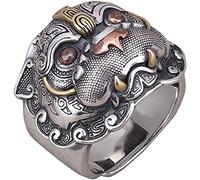 ELEGAM Anillo Mantra Feng Shui, Anillo novedoso, Anillo PIXIU de Animales míticos Chinos de Plata de Ley de Tres Tonos for Hombres y Mujeres Abierto y Ajustable