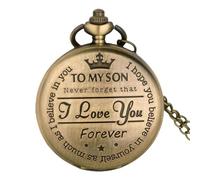 ELEGAM Pocket Watches for Men,Pocket Watch,1 Pc Antique To My Son Design Quartz Pocket Watch Vintage Roman Numeral Display Pendant Necklace Men Women Clock-Red (Color : Red) (Color : Bronze)