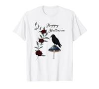 Elegancia de Cuervo de Halloween Camiseta gráfica económica, Hombre, Blanco, M