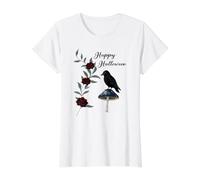 Elegancia de Cuervo de Halloween Camiseta gráfica económica, Mujer, Blanco, M