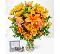 Elegancia Naranja con Chocolates - Ramo de Flores - Regalo Fresco para Cumpleaños o Día de la Madre - Arreglo de Lujo con Entrega al Día Siguiente - Sorpresa Elegante para Ella