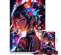 Elegancia Radiante︰ Muse Floral neón Rompecabezas de 1000 Piezas para Adultos y Adolescentes Sólido Lógica Juguete Tranquilo Diversión Corte de precisión Selección de Deseos de Papá Noel (50x75cm)