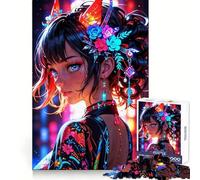 Elegancia Radiante︰ Rompecabezas Neon Floral Muse para Adolescentes 1000 Piezas Colección Recall Upgrade Calm Relax Clear Cut Art Piece (38x52cm)