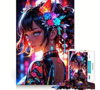 Elegancia Radiante︰ Rompecabezas Neon Floral Muse para Adolescentes 1000 Piezas Colección Recall Upgrade Calm Relax Clear Cut Art Piece (38x52cm)