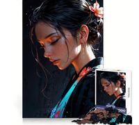Elegancia Serena︰ Retrato de una Mujer con Atuendo Floral Rompecabezas de 1000 Piezas para Adolescentes Juguete de lógica sólida Diversión pacífica Corte de precisión Regalo increíble (50x75cm)