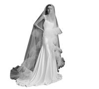 Elegant 2-Tier Bridal Veil with Blusher - Romantic Drop Style Wedding Veil with Pleated Lotus Leaf Edge