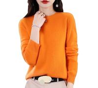 Elegant 2025 Women's Wool Jersey Cashmere Sweater, Soft Lightweight Long Sleeve Crewneck Knit Top for Fall & Winter, naranja, L