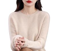 Elegant 2025 Women's Wool Jersey Cashmere Sweater, Soft Lightweight Long Sleeve Crewneck Knit Top for Fall & Winter, beige, M