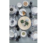 Elegant 24-Piece Ceramic Dinner Set, Antibacterial & Easy Clean, White/Blue/Purple | Incluye 6 platos de servicio (28 cm), cuencos y platos de postre | Dishwasher Safe