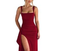 Elegant Black Square Neck Evening Gown for Women High Slit Ruched Waist Maxi Dress Summer Sexy Backless Prom Party Formal Long Dress