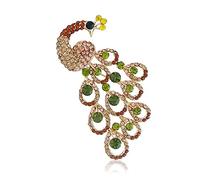 Elegant Brooches Pins Elegant Multicolor Crystal Rhinestone Perched Peacock Tree Branch Bird Animal Brooch Pin Ladies BR