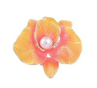 Elegant Brooches Pins Flower Alloy Drip with Pearl Brooch Ladies Clothing Accessories Brooch Pin Wedding Banquet Brooch (Orange Free Size)