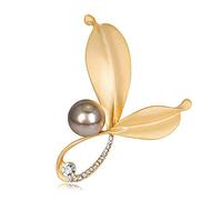 Elegant Brooches Pins Premium Quality Pearl Alloy Leaf Brooch Pin Plant Costume Jewelry for Party Gift Scarf Pin Wedding (Gold Free Size)