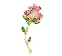 Elegant Brooches Pins Womens Pink Rose Flower Enamel Crystal Rhinestone Golden Tone Brooch Pin Banquet Boutonniere Weddi (Gold Free Size)